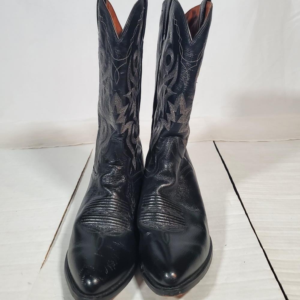DAN POST BLACK LEATHER STITCH MADE IN MEXICO 2110 J COWBOY BOOTS - Picture 6 of 8